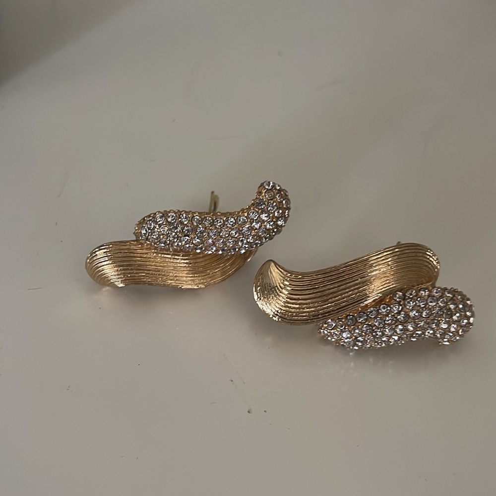 Gold with Rhinestone Earrings - Picture 5 of 8